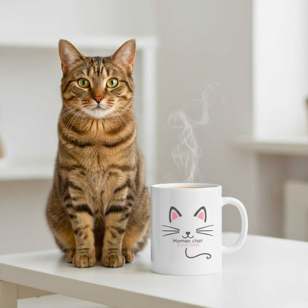 Image front Mug Maman Chat à Plein Temps - Tasse Céramique Humour & Tendresse - Cadeau Chat