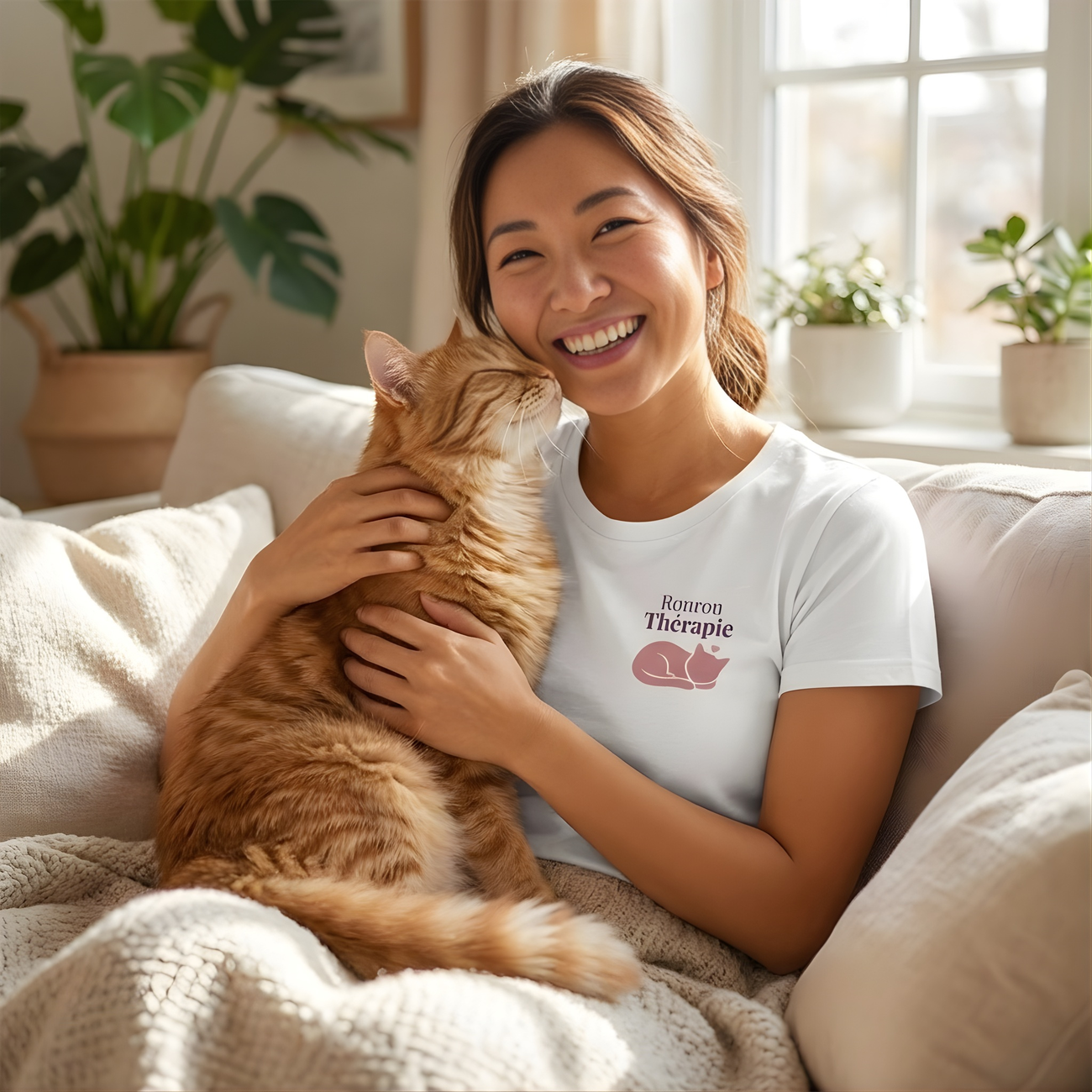 Image front Tee-shirt femme Ronron Thérapie | Douceur féline au quotidien