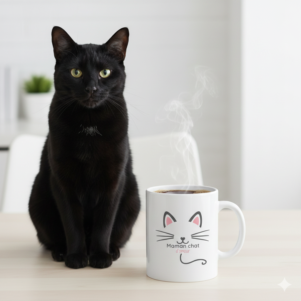 Image front Mug Maman Chat d'Amour - Tasse Céramique Cœur - Cadeau Amoureux des Chats