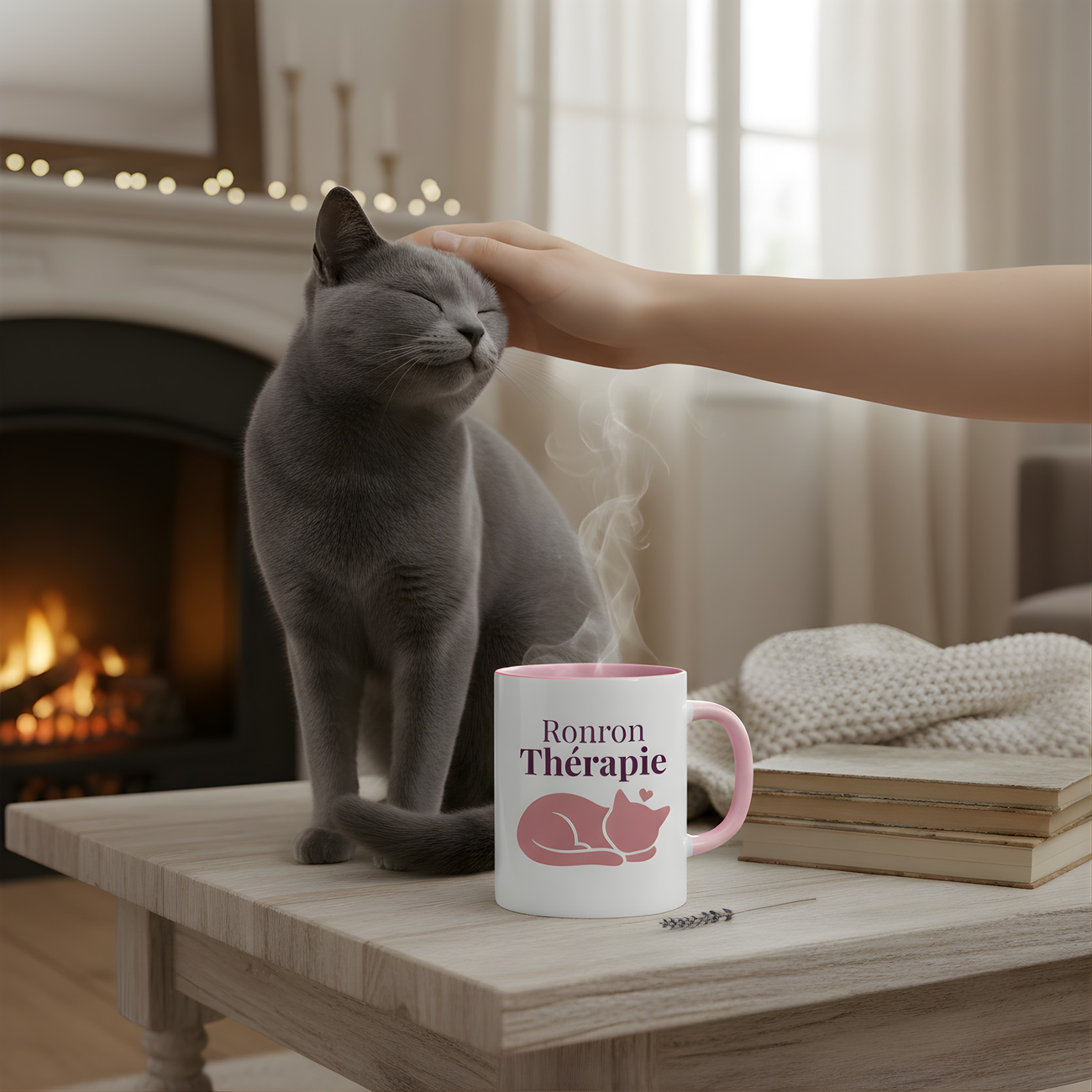 Image front Citation chat bien-être Ronron Thérapie | Mug design félin apaisant 