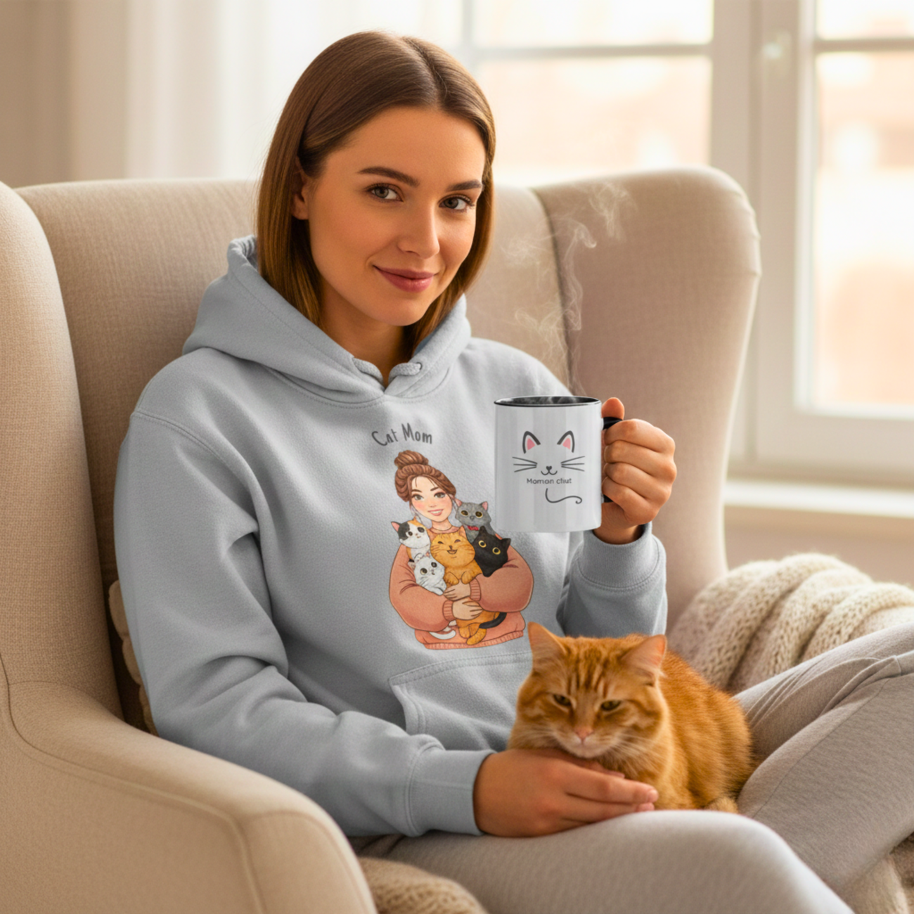 Image front Sweat Cat Mom Unisexe look moderne