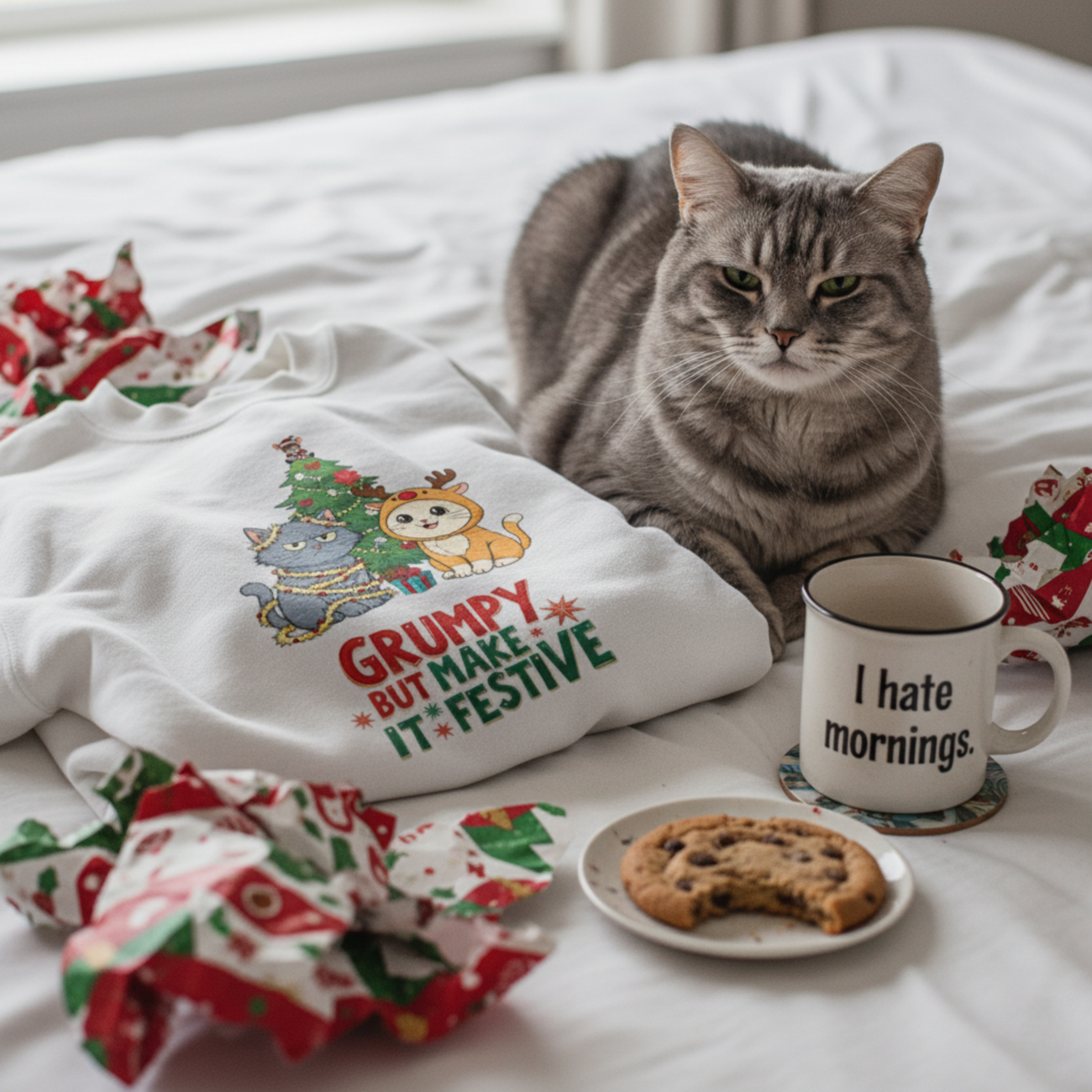 Image front Chats de Noël drôles et grincheux | Sweat à capuche Épais Unisexe 