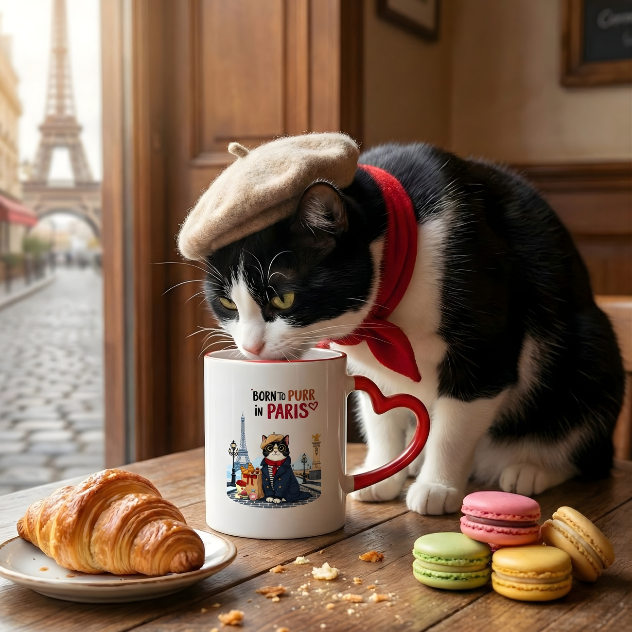 Image front Chat chic à Paris | Mug à anse en forme de cœur 