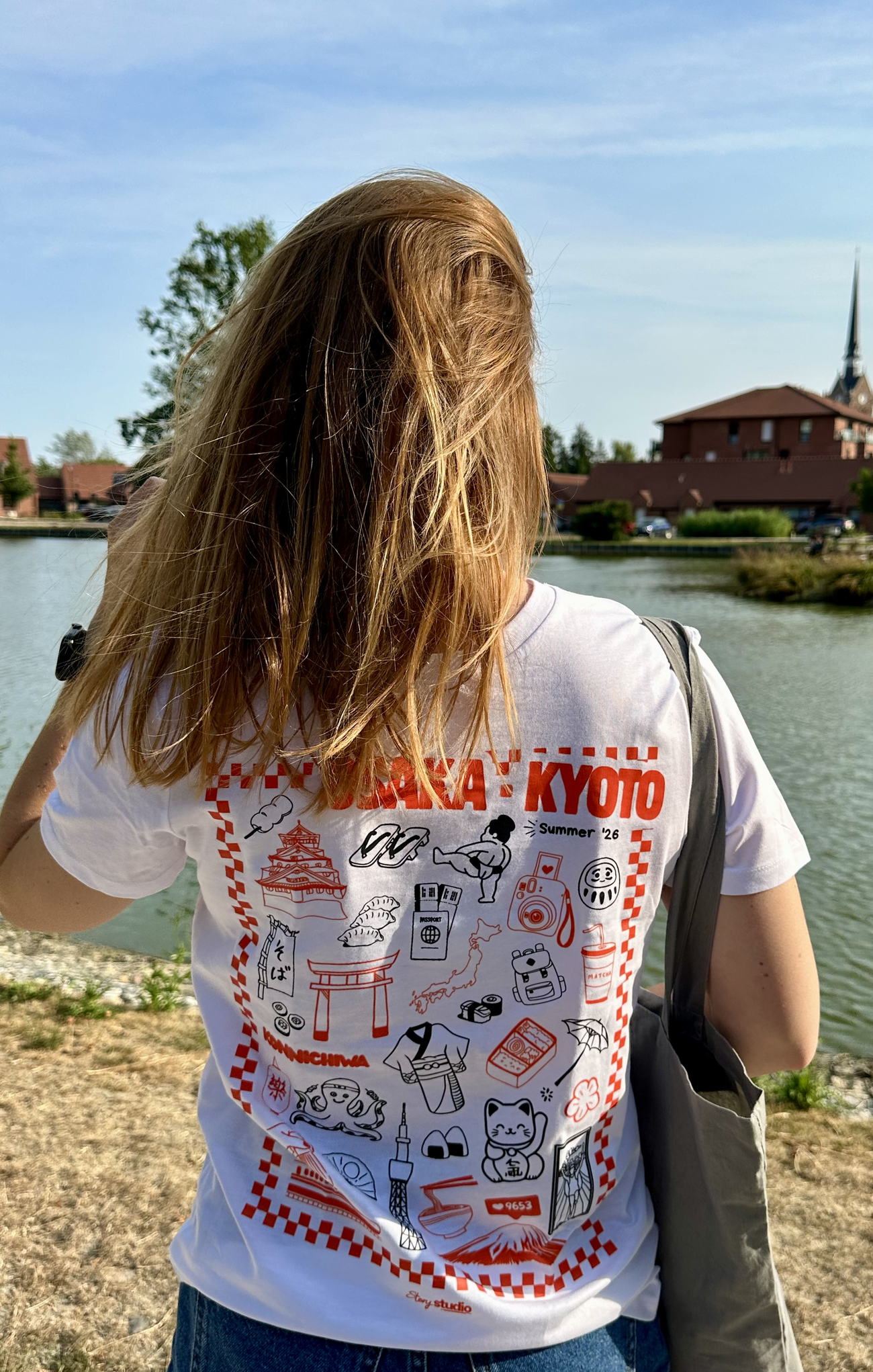 Image front T-shirt illustré Japon – Osaka · Kyoto