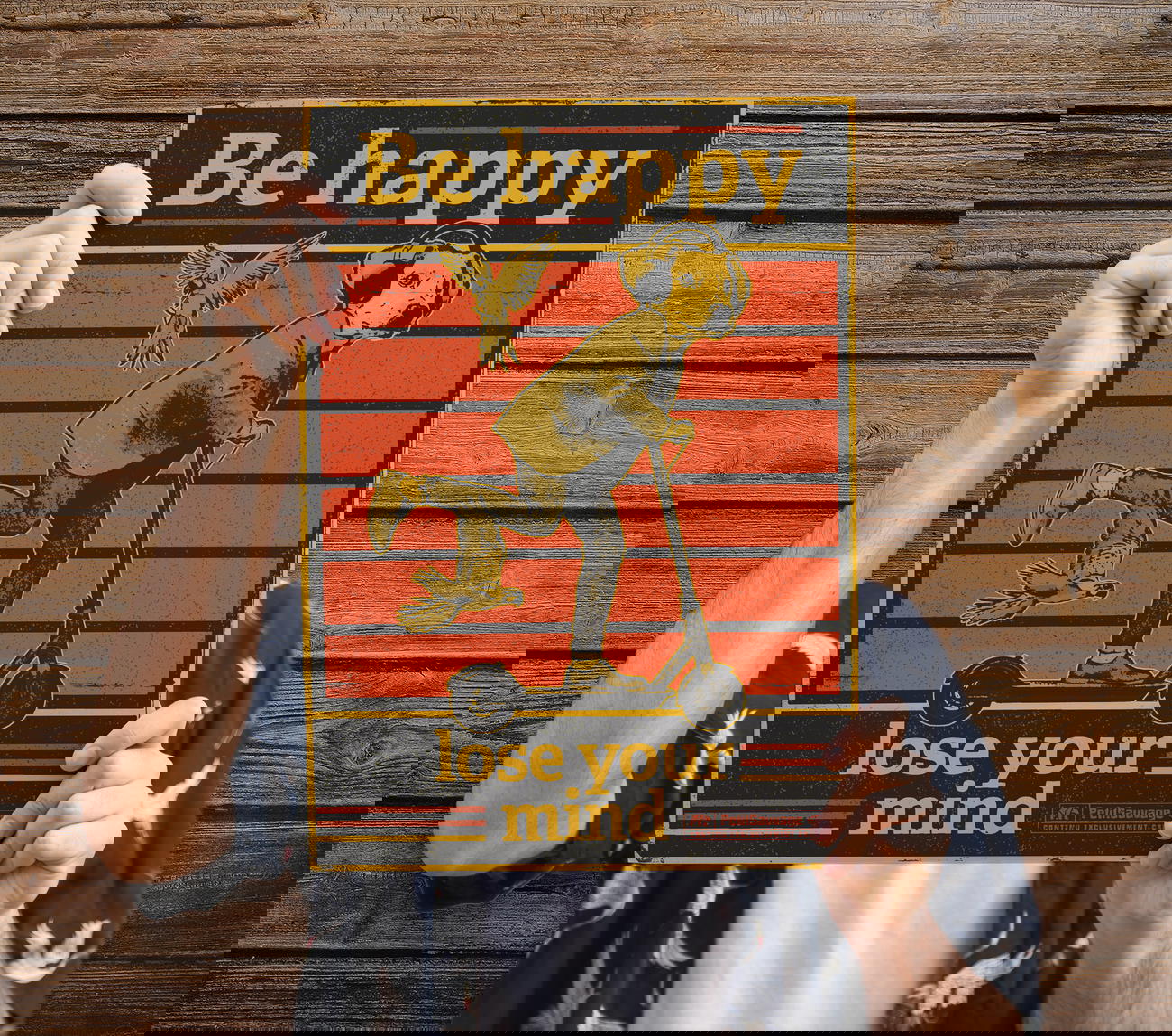 Poster affiche d'art - Message inspirant - be happy lose your mind - chien en trottinette