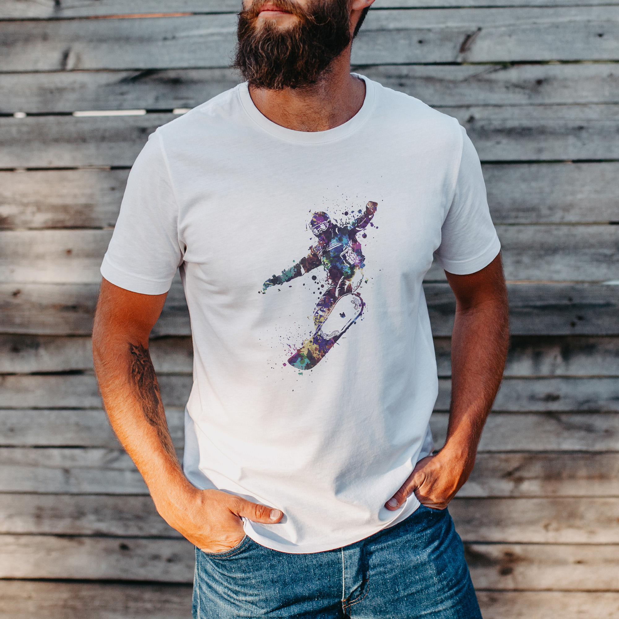 Image front T-Shirt de snnowboard homme en coton bio - style peinture artistique
