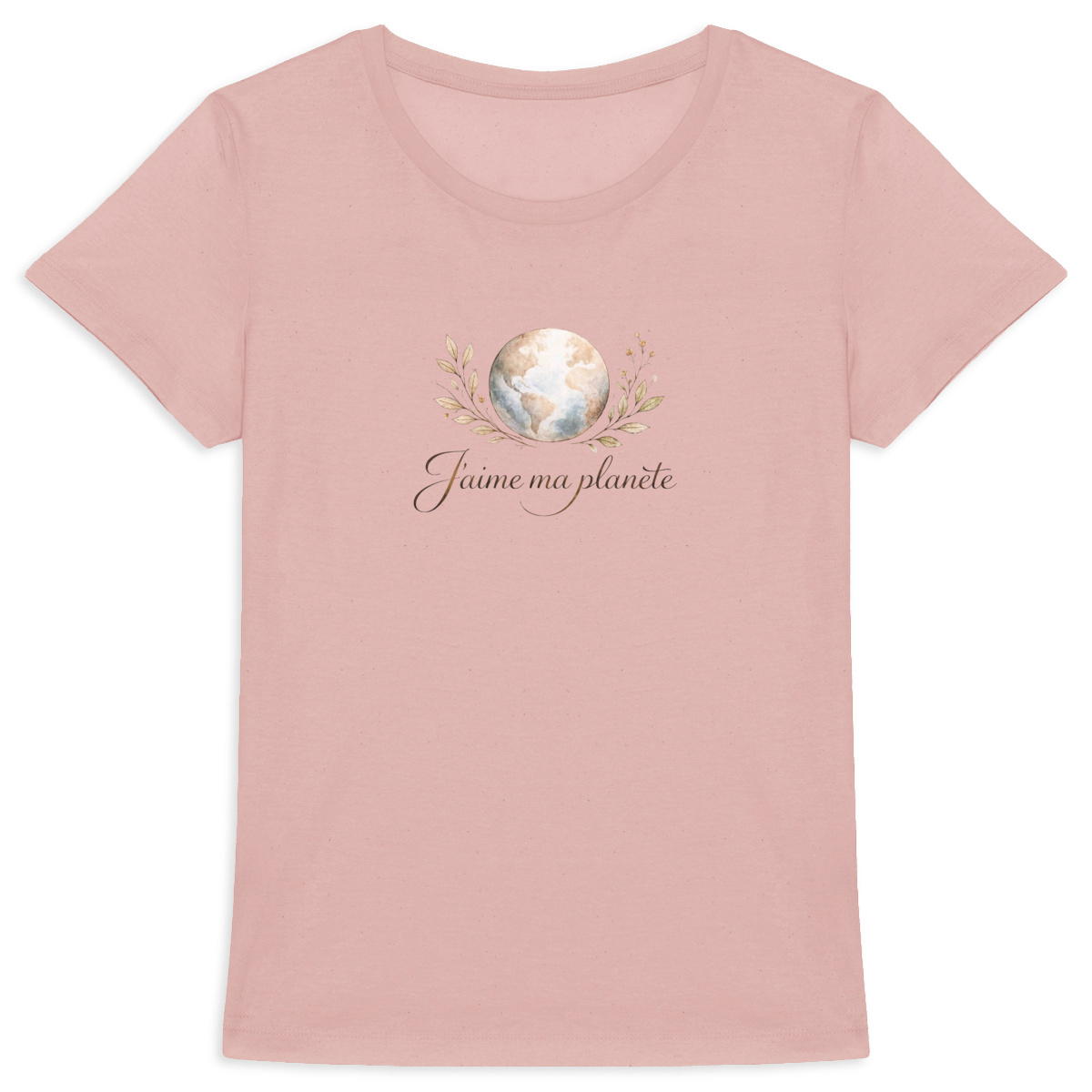 Image front T-shirt Femme Epais 100% coton bio J'aime ma planète - 3 coloris