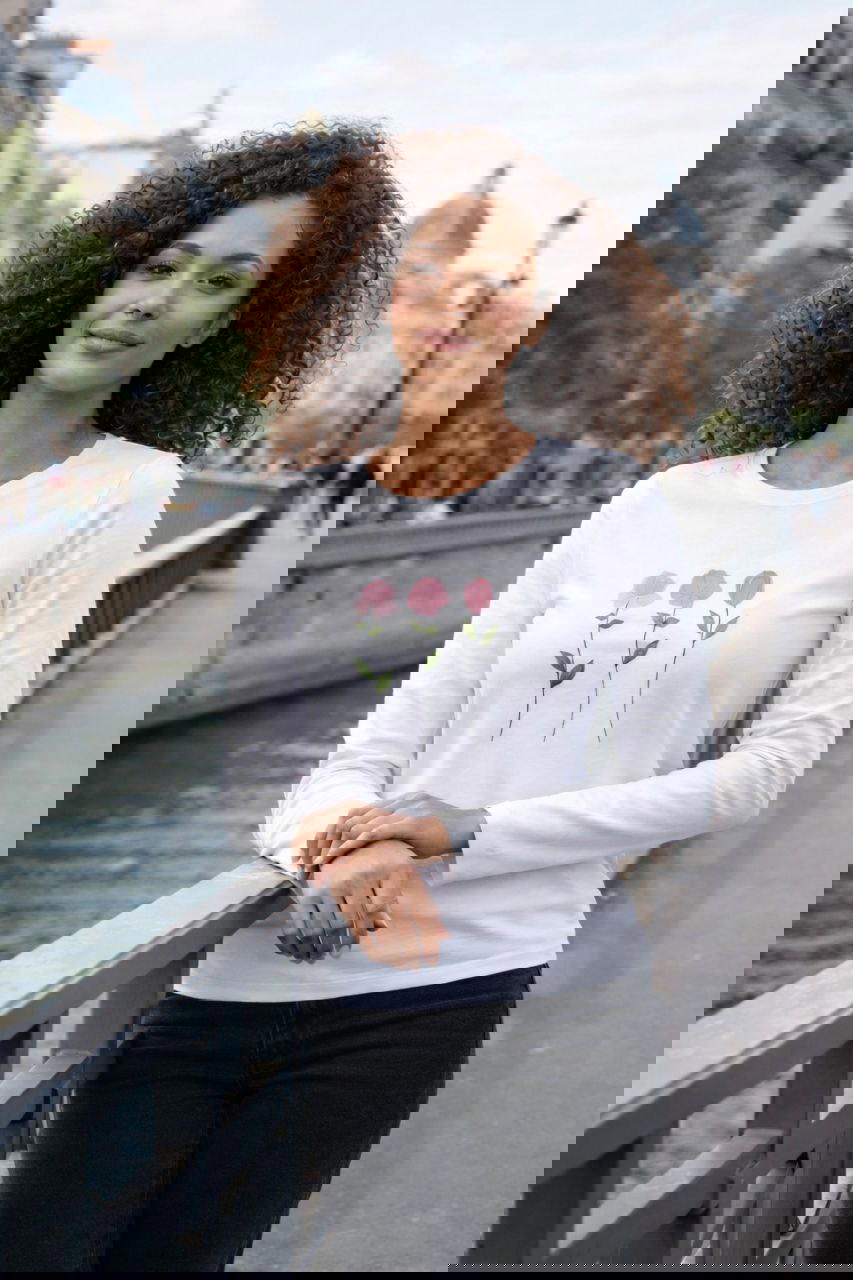 Image back T-shirt Femme Léger manches longues 100% de coton organique- 3 fleures