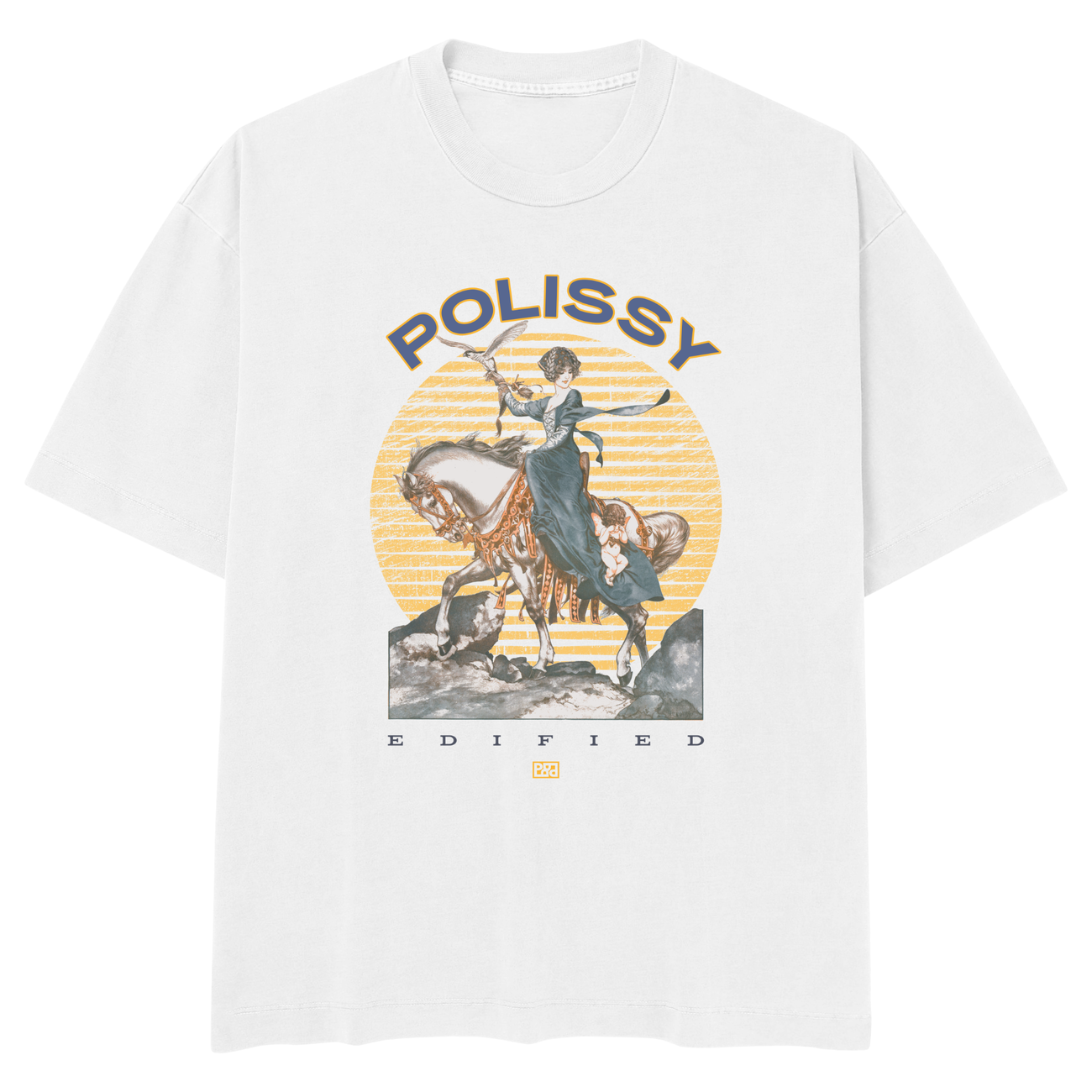 Image front Lady On Horse Skate Cut Tee WHT