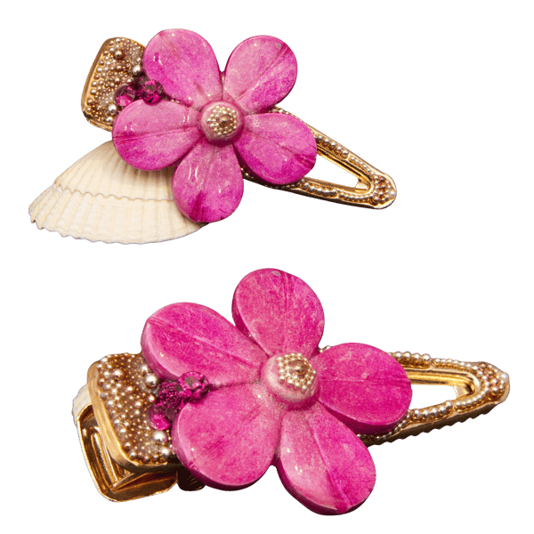 Image front Barrette - « Guenièvre en Rose et Blanc" - Collection « Femme Fleur »
