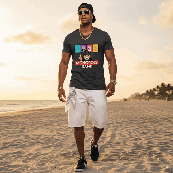 T-shirt Homme Col V  COTON BIO - MONOPOLY GAME