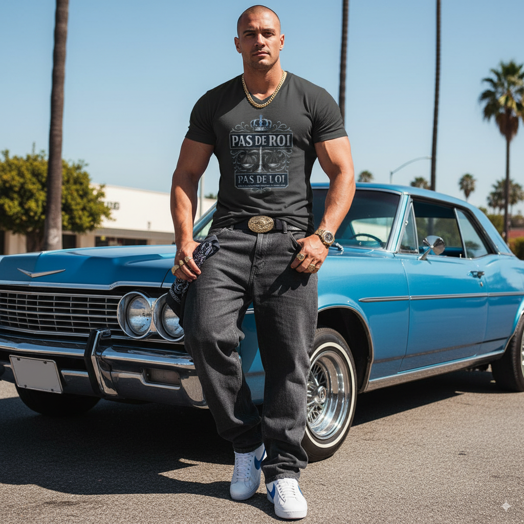 T-shirt Homme coton BIO Col V  - PAS DE ROI PAS DE LOI